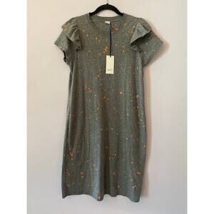 NWT Clare V. Gray Orange Splatter Ruffle Sleeve Knee Length Dress Women's Small